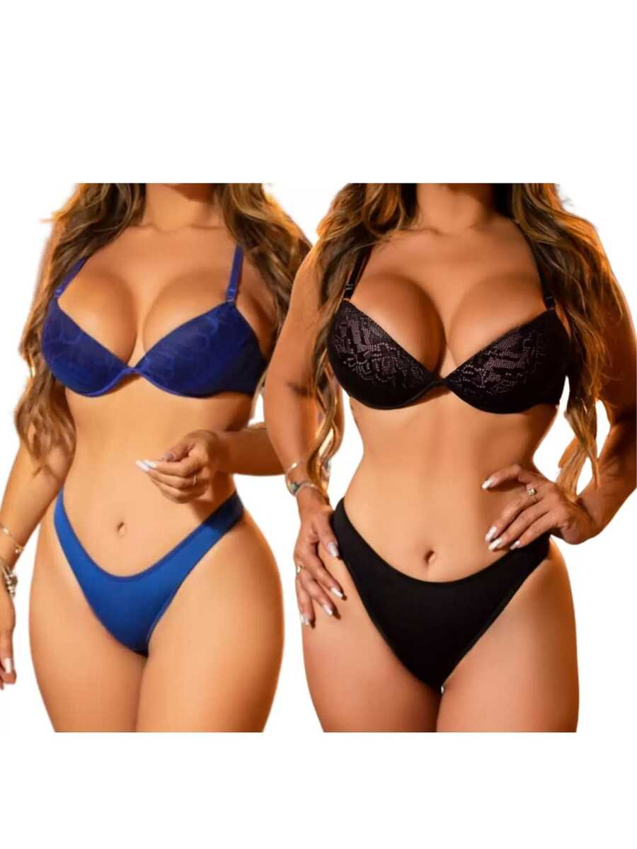 Kit com 5 conjuntos de lingerie calcinha e sutiã com detalhes em Renda Em promoção