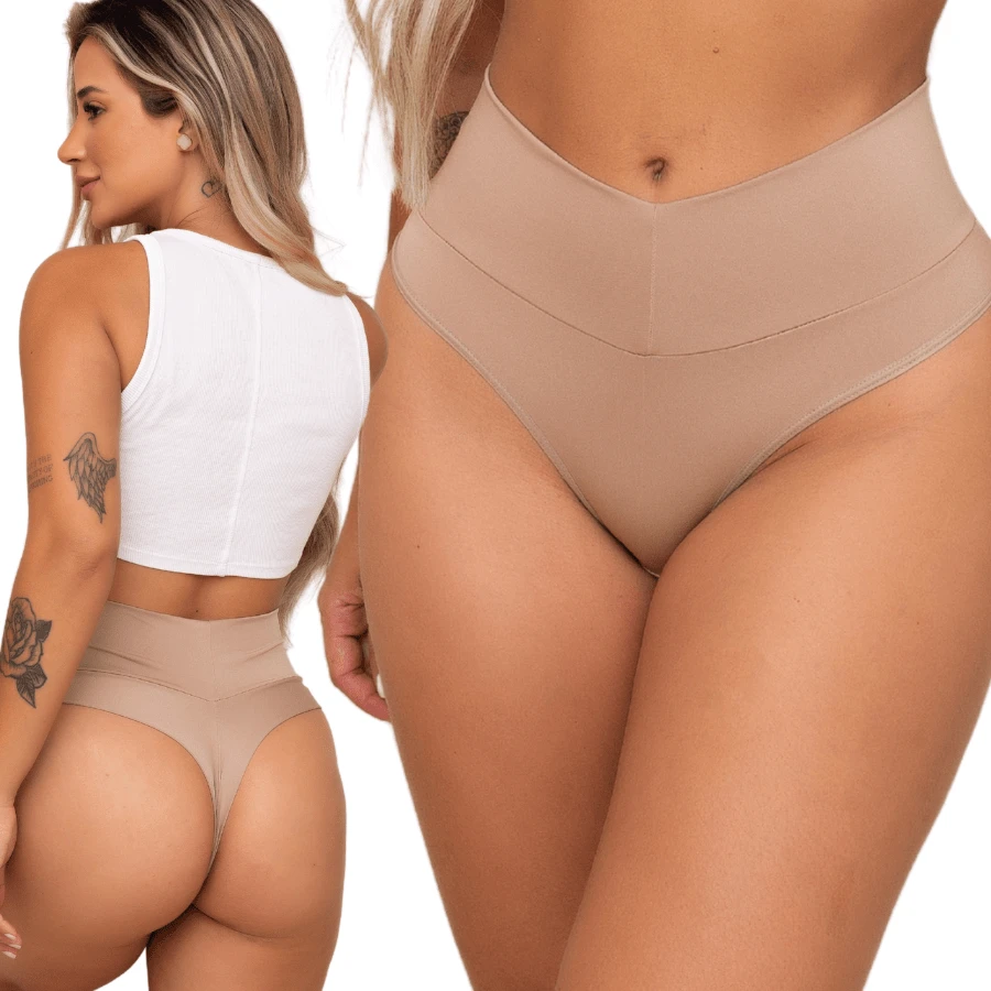 Kit 3 Calcinhas Modeladoras Power Fitness Lingerie Compressão - Cós Alto Duplo para Silhueta