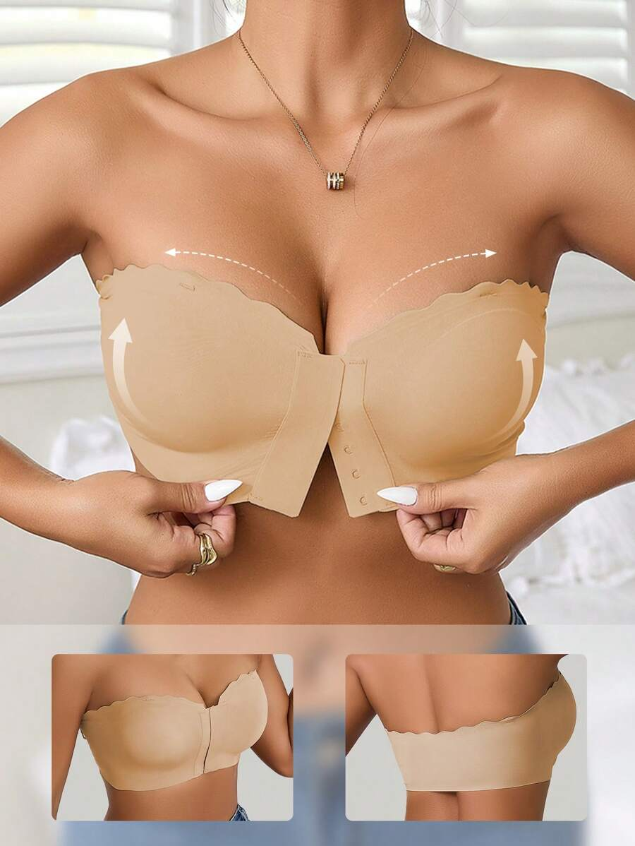 2 Peças/Conjunto Sutiã Feminino Multicolorido, Fivela Frontal com Acabamento em Onda, Busto Estruturado, Almofadas de Copo Removíveis