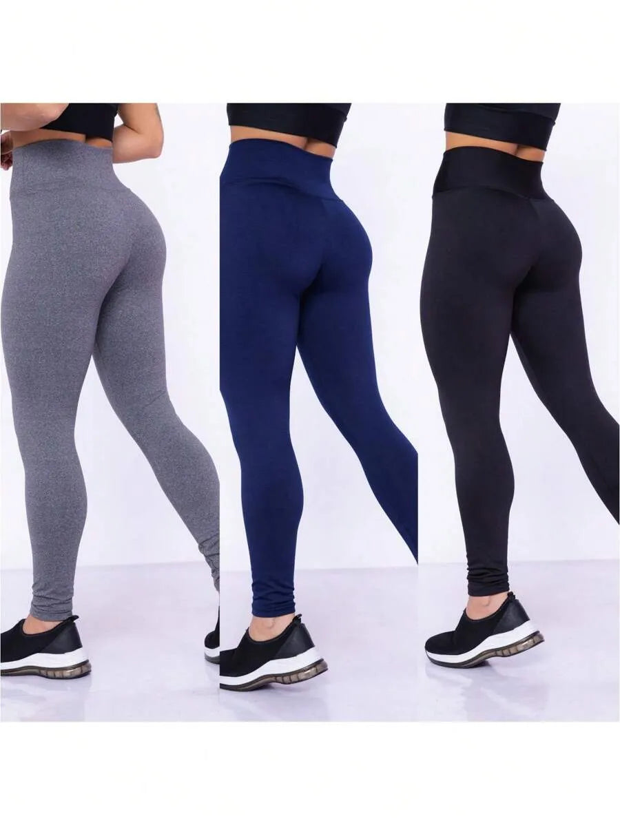 Kit 3 Calça Legging Suplex Feminina Básica Academia Empina Bumbum