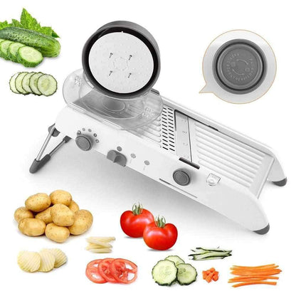 MaxSlicer® - Cortador De Legumes Mandoline Fatiador Ralador Com Regulagem Em Inox Profissional Multifuncional