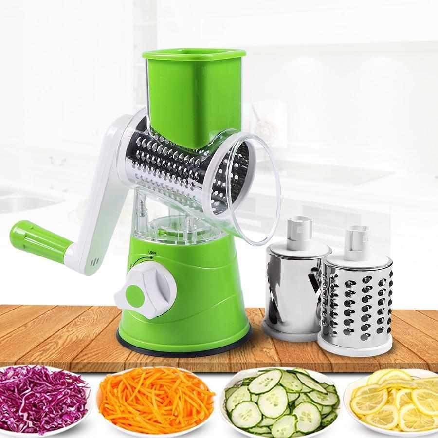 RoundSlicer® - Fatiador e Ralador de Frutas e Legumes 3 em 1 Aço Inoxidável